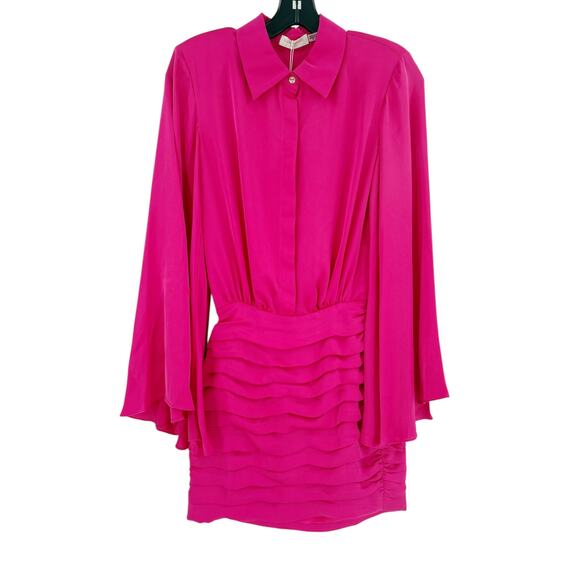 RAMY BROOK Dress NEW Size 2 Mini $495 Fuchsia Pink Long Sleeve V Neck - Picture 4 of 5